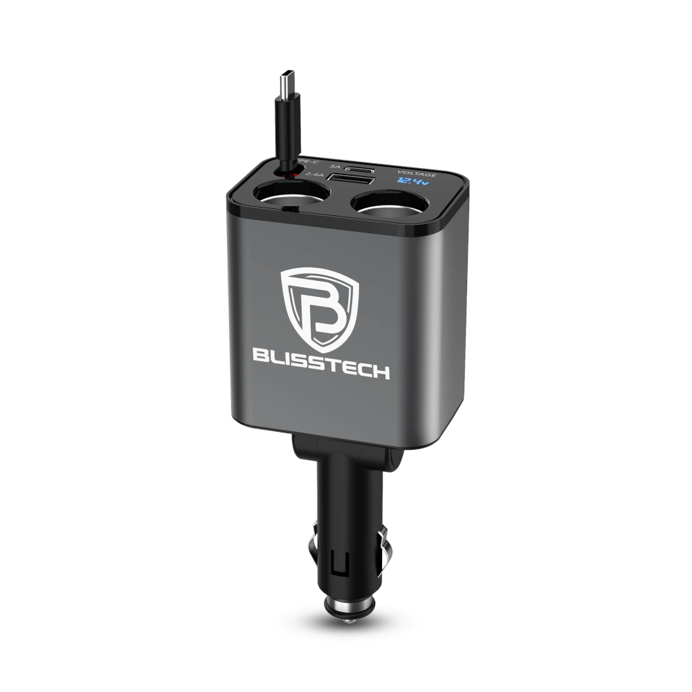 ที่ชาร์จในรถยนต์ BLISSTECH รุ่น SPLITTER-C 30W FAST CHARGE สายชาร์จยืดหดได้ 80ซม. TYPE-C / USB-A / USB-C_0